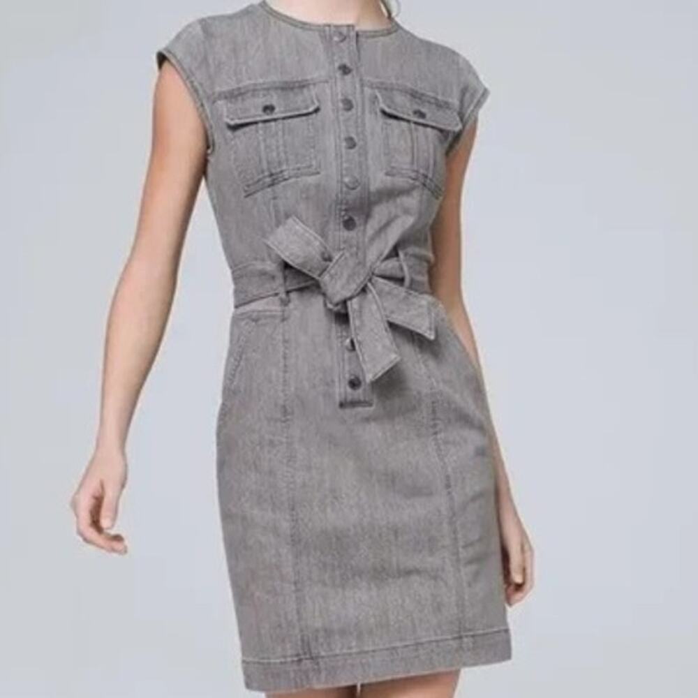 White House Black Market Stone Washed Denim Look shirt Dress Size 8